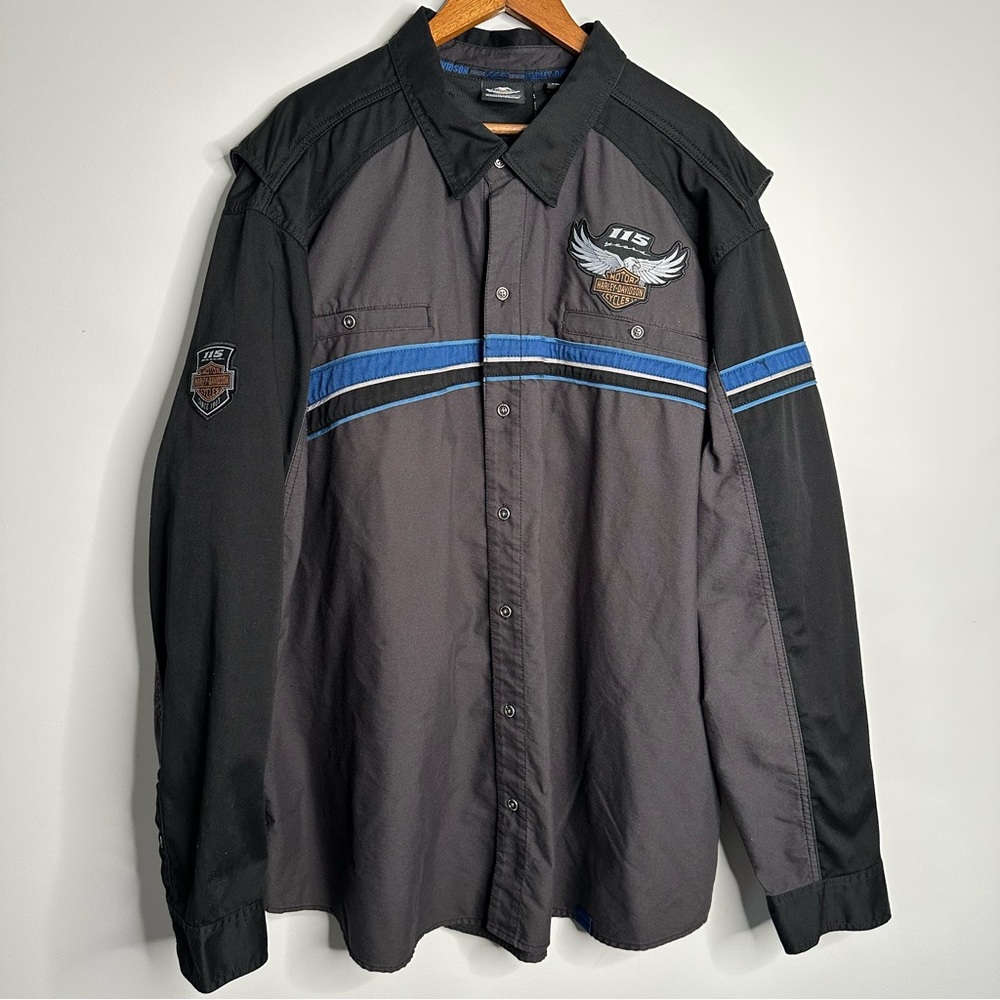 Harley Davidson 115th Anniversary Garage Shirt Motorcycle Graphic Button Up 4XL